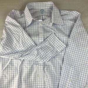 Brooks Brothers Regent Mens Size 17.5 32/33 White Purple Plaid Non Iron